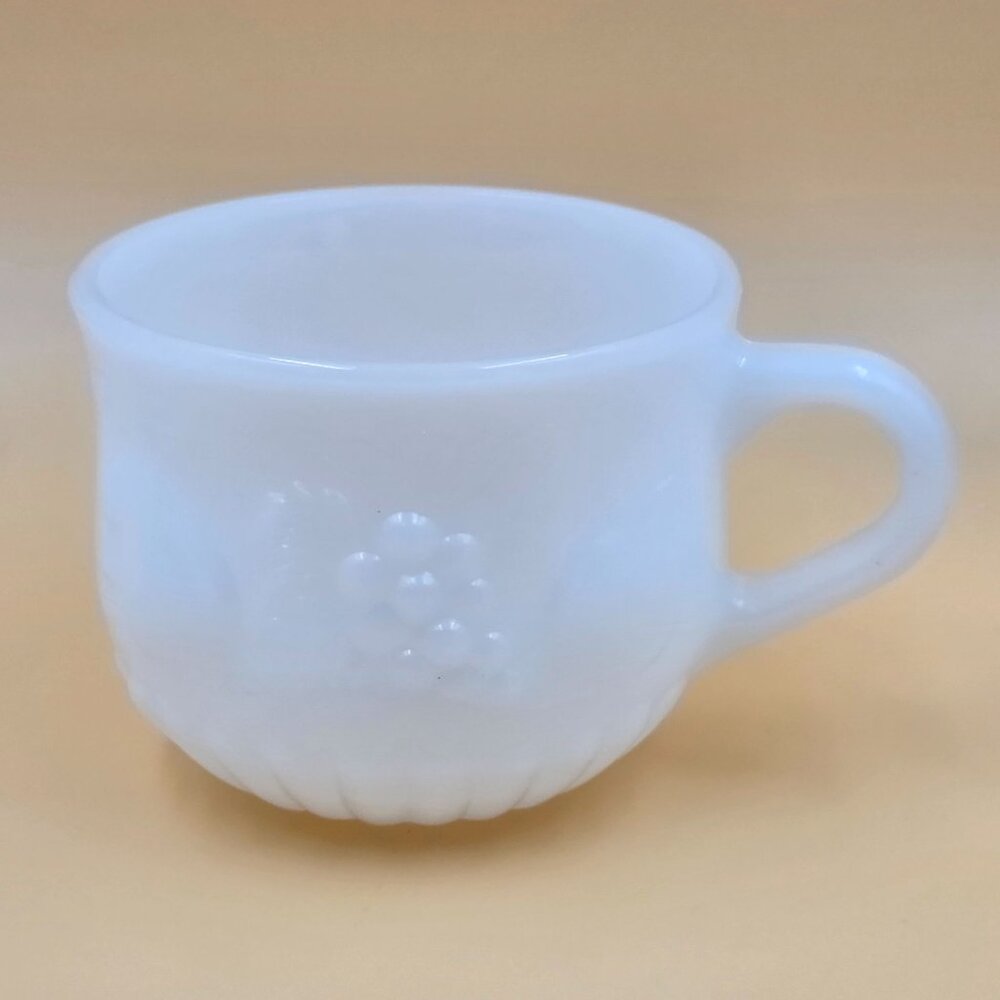 Jeannette Fruit Pattern Milk Glass Punch Cup Vintage Set of 4 - Picture 2 of 6